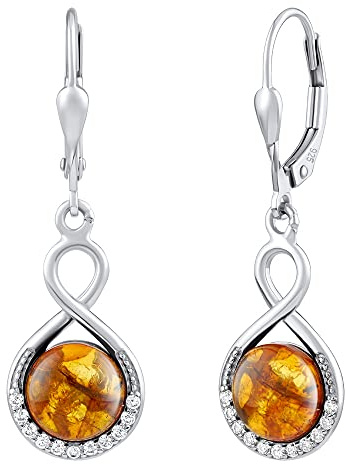 SILVEGO Damen Ohrringe aus 925 Sterling Silber mit echtem Bernstein und Brilliance Zirconia