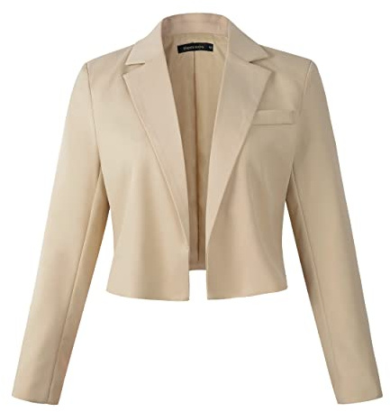 Beninos Womens Long Sleeve Open Front Cropped Blazer Jacket (806 Khaki, L)