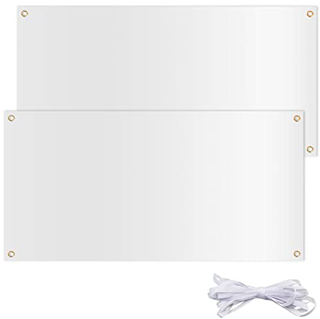 Chihutown Lot de 2 bannières vierges en polyester, 60 x 120 cm, blanches, pour mariage, bannière standard, support en corde