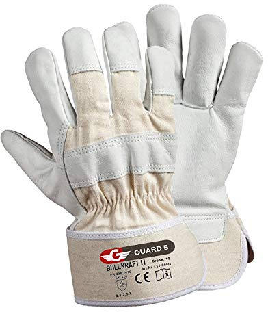 GUARD 5 - Leder Arbeitshandschuhe 12 Paar Gr.11 - Rind- Vollleder Handschuhe - hochwertiger, robuster Bau- und Gartenhandschuhe