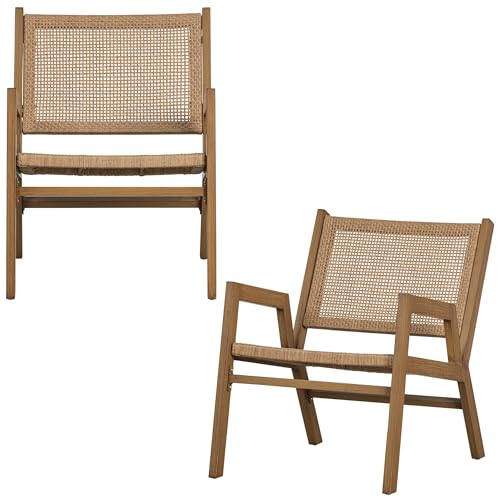 WOOOD PEM Gartenstühle, 2er Set Outdoor Relaxsessel für Außen Garten Balkon Terrasse Sessel Gartenstuhl Lounge - Naturel - 75x62x78 cm