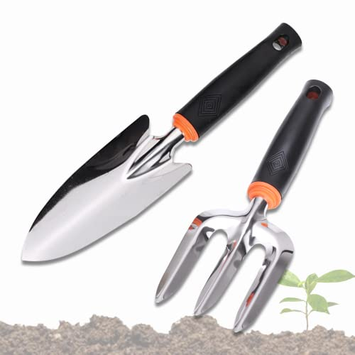 xlwen Garten Hand Schaufel, 2 Pcs Gartenwerkzeug-Set aus Stahl Inklusive Blumengabel, Schaufel,Garten-Handschaufel mit Ergonomischem Weichem Gummiertem Rutschfestem Griff