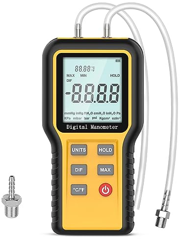 HVAC Digital tryckmätare, Lufttryckstestare, ±0,3% FSO, Differentiell tryckmätare, Bärbar luftmätare med LCD-bakgrundsbelysning, 12 Valfria enheter för gastrycksmätning