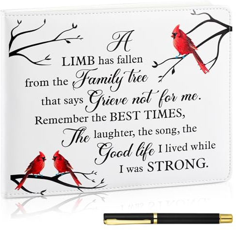 Patelai Funeral Guest Book with Pen Memorial Service Celebration of Life Sign in Book for Funeral Leather Cardinal in Loving Memorial Gift, 112 Pages(Cardinal)