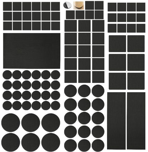 93 Pezzi Feltrini Adesivi per Mobili Sedie, Sottosedie Rotondi Quadrati, 4 mm di spessore, Antiscivolo, EVA Cuscinetti Antiscivolo Autoadesivi Gomma con 8 taglie