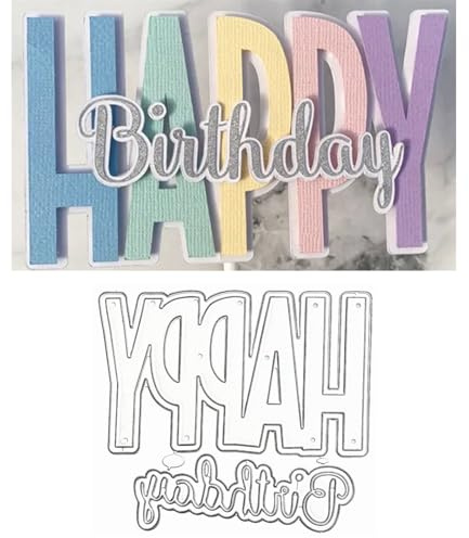 Metall-Stanzformen Happy Birthday, große Wörter, HappyBirthday-Rahmen, Hintergrund, Hochzeit, Stanzschablonen für selbstgemachte Fotos, dekorative Prägepapier-Stanzformen für Scrapbooking