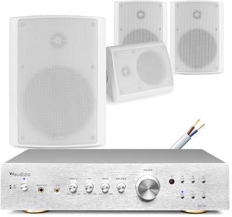 Power Dynamics Audizio AD220A Outdoor Garden Speaker System - 4x BGO65 White Weatherproof Sound System, IPX5 Rated with Bluetooth and Optical Inputs, 2-Way HiFi Stereo Outdoor Speakers
