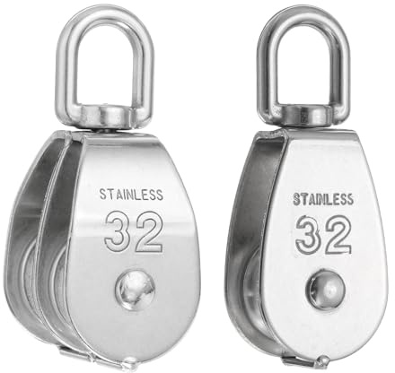 PATIKIL M30 Seilzugblock, 2 Stück, Einzelrolle und Doppelrolle, 304 Edelstahl, schweres Drahtseil, zum Aufhängen, Kran-Seil, Hebe-Drehhaken, Traglast 250 kg