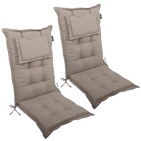 LILENO HOME Gartenstuhl Auflagen als [2er Set - Hochlehner] in Taupe Y | bequeme Liegen als Sitzauflagen für Gartenmöbel - Stuhlkissen für Gartenstühle und Klappstühle MAR
