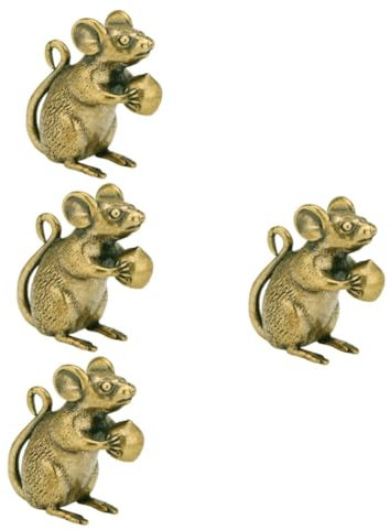 TOPBATHY 4 Stück -Ornament Aus Messing Quan Desktop-Ornament Autoratte Retro Ornamente Haushaltsstatue Mini- Büro Minitiere Anzeige Winziges Mausornament Goldene Statue