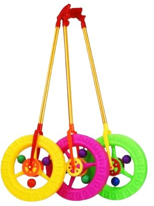 PNJB Single Wheel Push Run Toy, Handle and Two Lights on Wheel, Ergonomic Design, Push Toy For Kids, Comfortable And Lightweight,Random Colour