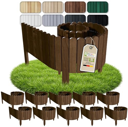 Floranica Bordura Giardino 20 m (10x 2 m) H 10 cm Marrone | Staccionata arrotolabile in pino, bordo prato per aiuole e vialetti – impregnata senza cromo, resistente