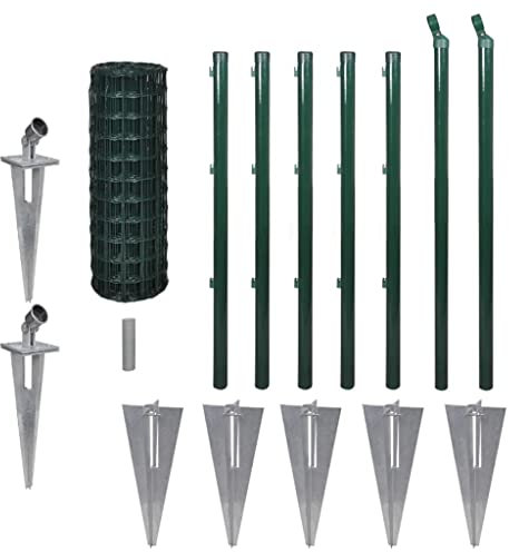 KOIECETA Maschendrahtzaun Set Grün Maschendraht Gartenzaun Zaun Eurozaun Stahl 10 x 0,8 m Grün