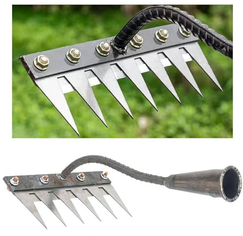 Rastrello in acciaio al manganese, rastrello in ferro ispessito a 6 denti per giardinaggio e diserbo, rastrelli per livellare il prato, strumento per rimuovere erbacce e garening, rastrelli da