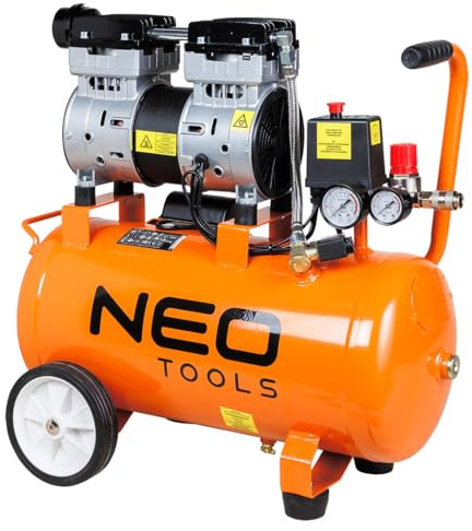 NEO TOOLS Compressore ad aria compressa silenzioso e senza manutenzione, 24 l, motore a induzione per un funzionamento silenzioso, 8 bar, ideale per officina, garage e fai da te, versatile