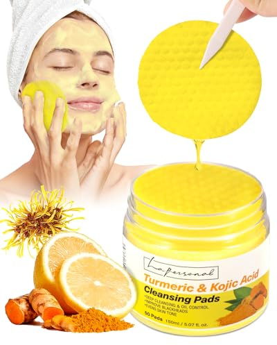 Gurkmeja rengöringsdynor, LA.PERSONAL exfoliering ansikte rengöringsservetter för pormaskar och akne, jämn hudton, tonerdynor djuprengöring och make-up borttagning, 50 stycken