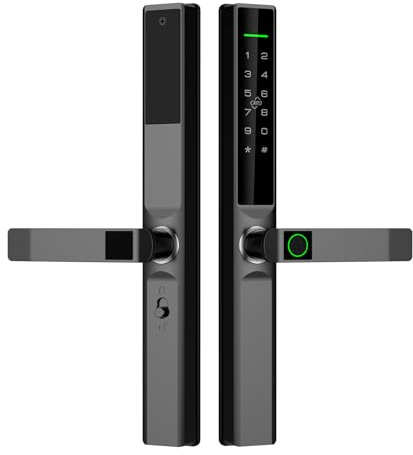 Luqeeg Fingeravtryck, Lösenord, Kortdörrlås, 5 Upplåsningsmetoder, Aluminiumlegering, 40-120 Mm Tjocklek, Ty WiFi med Larmsystem, Anti-kollisionshandtag, Ytterdörrsäkerhet (Svart)