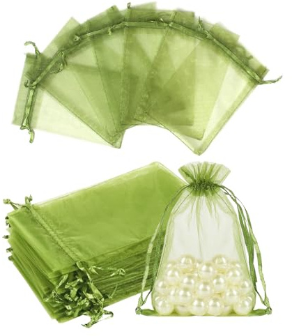 YZROHYI 50 PCS Sachet Organza Transparent 10x15 CM,Sachet Cadeau Tulle,Sachets Cadeaux pour Lavande,Sachets à Bonbons pour Dragées,Pochon Bijoux avec Cordon de Serrage,Pochettes Cadeaux Anniversaire