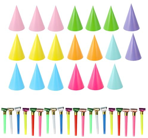 MXHBSTP 40 Pcs Set with 20 Blowers, Party Hats for Kids, Colorful Cone Hats for Birthday Parties, School Events, Pet Celebrations, 8 Vibrant Colors