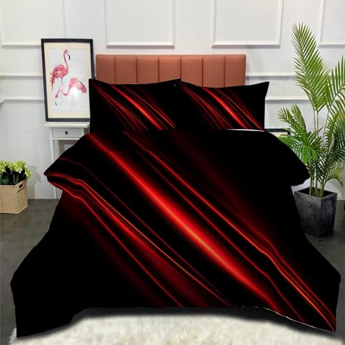 Edredón Nórdico Rayas Luminosas – Relleno Nórdico 4 Estaciones Líneas De Luz Roja – Ultra Suave – Colcha AlternativoCama 180 Edredón Acolchado 230x260cm Rojo