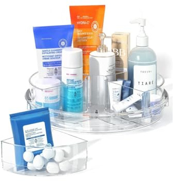 Epzia Drehteller Organizer mit 4 Behältern – Rotierender Küchen, Kühlschrank & Bad Organizer für Gewürze, Snacks, Kosmetik (Durchmesser 23.5cm, Abnehmbar, 1 Stück)