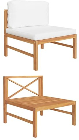 QJBSAVVA Sofa Mittelteil Teak Massivholz mit Cremeweißen Kissen 63 x 66 x 60 cm Gartensofa Outdoor Lounge Möbel für Garten Terrasse Balkon
