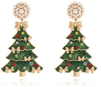 XFSRG Ohrringe Weihnachten Ohrstecker Weihnachtsbaum Tannenbaum Weihnachtsschmuck Damen Festliche Hängeohrringe Weihnachtliche Schmuck Accessoires Modeschmuck (Weihnachtsbaum-2)