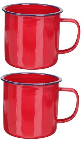 Homoyoyo Tasse à Cafe Originale en Émail Rouge 500ml, Style Vintage Rétro, 2 Pièces, Résistante la Chaleur, pour Fêtes et Présent