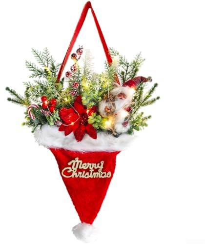 Filteilect Festliche LED-Weihnachtsmütze mit integrierten Lichtern, vielseitiger Türhänger für Bäume und Grünpflanzen, Rot