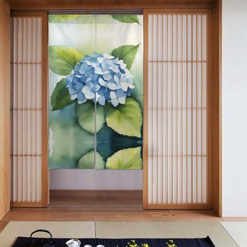 WHJSSF Hydrangea Watercolor Prints Curtain 2 Pcs Spliced 34x56in Good Drape, Smooth and Not Easily Wrinkled, Fabric curtains, room dividers