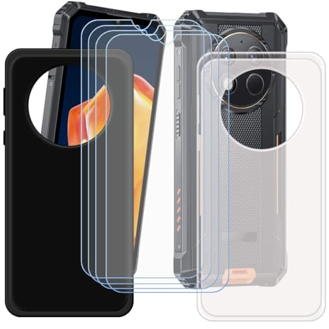 CongJiaLingXi Funda para Oukitel G1 S (6.52) + Screen Protector, [2 Piezas] Negro + Translúcido Suave Silicona Caso + [4 Piezas] Cristal Templado Film Vidrio.