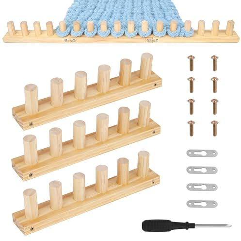 3Pcs Chunky Knitting Blanket Loom, 35 Wooden Knitting Loom for Chunky Yarn | Chunky Blanket Loom Kit with Screwdriver & Assembly Tools DIY Hand Yarn Crafts Beginners Throws Afghans Supplies (90cm)