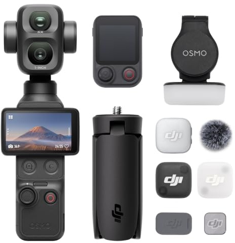 DJI Bundle Vlog Osmo Pocket 4P, caméra vlog à Double Objectif | Zoom optique 3×, 4K/240 ips, plage dynamique de 17 stops, stockage intégré de 103 Go, lumière d’appoint, Osmo FrameTap