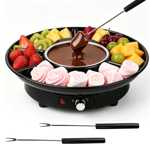 Fondue au Chocolat Électrique, 280ml Appareil à Fondue Electrique avec 2 Fourchettes, 2 Niveaux de Température Ensemble De Fondue Au Chocolat, Fondoir pour Chocolats et Fromage pour Fêtes Réunions