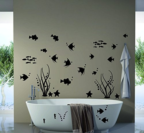 Skins4u Bad Deko Wandtattoo XXL Set Unterwasserwelt Fische Meerestiere Badezimmer WC Fliesen & Wand Aufkleber Dusche