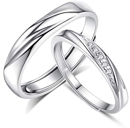 Josfeva Damen & Herren Paar Partnerringe 925 Sterling Silber Offen Verstellbare Versprechen Verlobungsring Hochzeitsring Band Ring mit Weiß AAAAA Zirkonia Geschenk für Frau Mann Freundin Freund