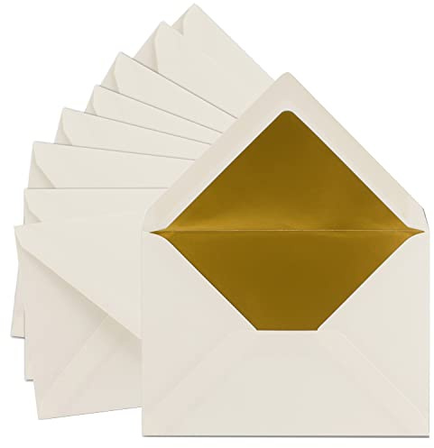 50x DIN C5 Kuverts 15,7 x 22,5 cm in natur-weiß mit goldenem Seidenfutter - Nassklebung - Blanko Brief-Umschläge - Post-Umschläge ohne Fenster im C5 Format - Marke: FarbenFroh by GUSTAV NEUSER