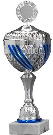 Henecka Pokal Serie Daydream, Silber-blau, mit Wunschgravur und auswählbarem Sport-Emblem, Größe 42 cm