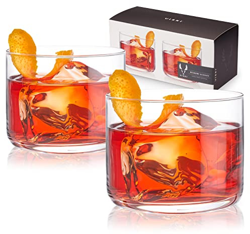 Viski Raye Crystal Negroni Glasses, Lowball Cocktail Glasses Premium Crystal Glassware, 8oz Tumbler Glasses Set of 2