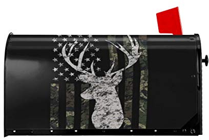 Foruidea Deer Camo Camouflage American Flag Hunting Mailbox Covers Magnetic Mailbox Wraps Post Letter Box Cover Standard Oversize 25.5x21 MailWrap Garden Home Decor