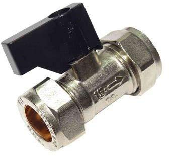 15mm Compression Isolation Valve with Black Lever Handle