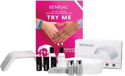 Semilac Try Me Hybrid-Maniküre-Set 3 bunte Nagellacke UV LED Lampe 36 W Unterlack und Überlack Nagel-Rückstandsreiniger Zubehör zur Nagelpräparation und Lackentfernung