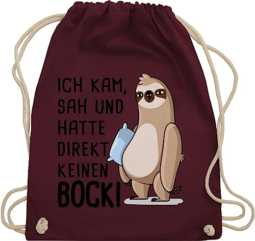 Shirtracer Turnbeutel Rucksack - Sprüche Statement - Hatte direkt keinen Bock - Faultier - Unisize - Bordeauxrot - mit aufschrift kam sah beutel statements faultiere stoffrucksack sprüchen￼ faultier,