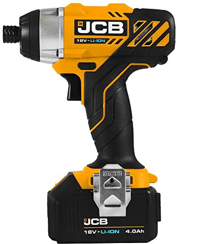 JCB 18V Cordless Impact Driver, 4.0Ah Battery, Fast Charger, LED Light, Belt Clip & Rubber Grip Overmould, 3 Year Warranty