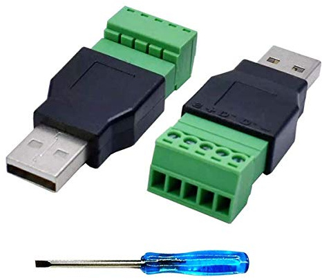 Greluma 2 Pcs USB 2.0 A Connecteur de Bornier à Vis avec Un Tournevis, USB 2.0 A Prise Mâle à 5 Broches Femelle Boulon Vis Bouclier Terminal Prise Adaptateur Connecteur Convertisseur 300V 8A