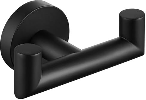 Angle Simple K7083B Doppio gancio per asciugamani nero opaco, in acciaio inox, per accappatoio, asciugamano da parete, LxPxH: 3-13/16 x 2-3/8 x 1-7/8