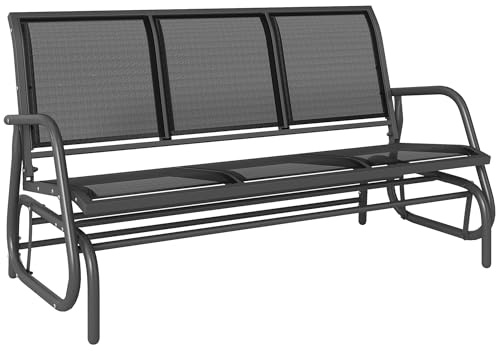 Outsunny Panchina a Dondolo da Giardino a 3 Posti in Metallo e Tessuto a Rete Traspirante, 147x70x85cm, Nero
