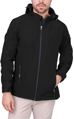 HRM Veste à Capuche Softshell Hommes, Noire, Taille 5XL I Blouson Homme Premium Imperméable I Colonne d’Eau 5000mm I Veste fonctionnelle I Vêtement de Travail I Habits Homme Haut de Gamme et Durables
