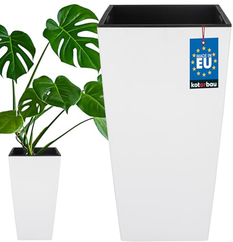 KOTARBAU® Macetero Cuadrado con Maceta Interior 291 x 291 x 545 mm, Macetero Blanco Mate, Macetero con Inserto extraíble, Macetero de plástico, Tiesto Decorativo, Macetero Alto de Interior y Exterior