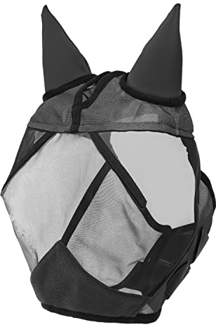 Nobleza Mesh Fly Mask With Ears, Half Face Masks, Breathable Anti Mosquito Horse Mask, Black, Size Full.